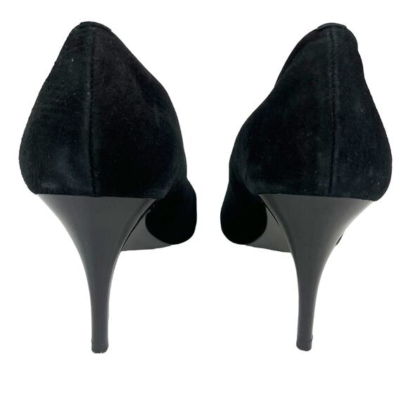 Tahari Accord Black Suede Heels Pumps 8M Jewel Accent 3.5" - Picture 5 of 8